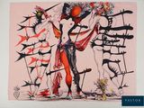 un dessin représentant une femme tenant un bouquet de fleurs