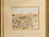 an image of a painting of a crowd of people walking on a beach
