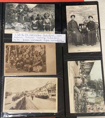 several old black and white photographs of people and a train