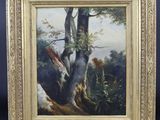 un tableau représentant un vieil arbre avec un oiseau dessus