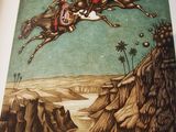 a picture of a book with a picture of a man riding a horse