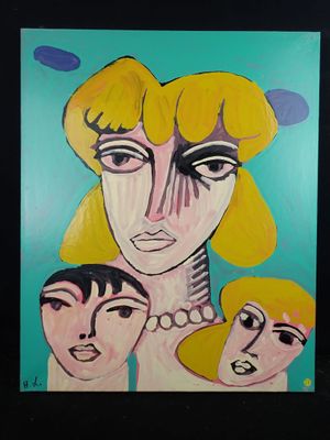 un tableau représentant une femme avec trois enfants
