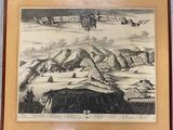 tableau représentant un avion survolant une région montagneuse, avec des montagnes en arrière-plan