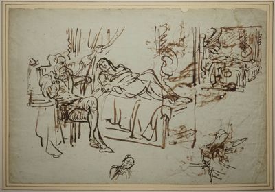 ÉCOLE ROMANTIQUE DU XIXe siècle, Homme assis veillant une fi…