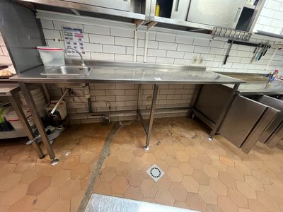 une image d'une cuisine commerciale avec des plans de travail en acier inoxydable