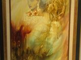 tableau représentant une femme en robe blanche, dans un cadre doré