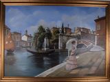 un tableau représentant une femme avec un parapluie au bord de l'eau