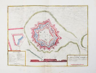 une vieille carte d'une ville sur laquelle figure une fleur rouge et bleue