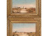 une paire de peintures à l'huile représentant une scène de vie à la ferme