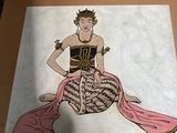 a drawing of a woman sitting on top of a box