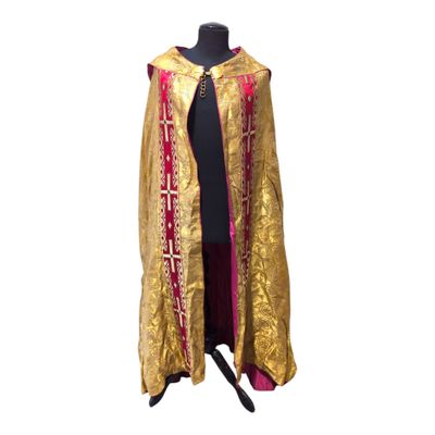 a gold and red robe with a red and gold trim