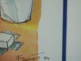 a drawing of a glass of milk next to a piece of paper