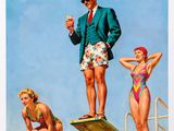 a painting of a man standing on the edge of a diving board