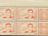 a close up of a stamp with a picture of a man on it