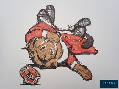 dessin représentant une personne allongée par terre, les pieds posés sur un skateboard