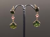 green tourmaline and pink tourmaline drop earrings