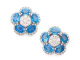 a pair of blue and white sapphire and diamond earrings
