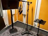 two microphones and a monitor in a recording studio
