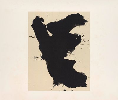 an image of a black and white painting of a person falling