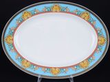 an image of a plate with a blue and orange border