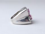 sterling silver ring with pink sapphire stone and diamond accents