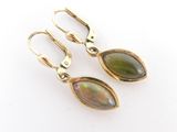 une paire de boucles d'oreilles en or et en oplite sur fond blanc