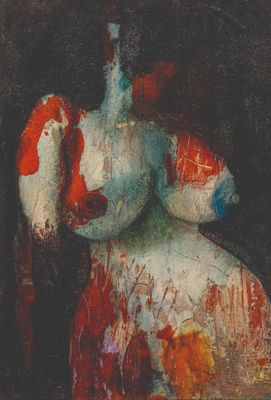 une image représentant une femme vêtue d'une robe rouge et blanche