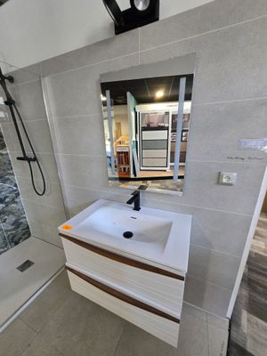 une salle de bains équipée d'un lavabo et d'une douche