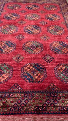 Tapis Afghan couleur rouge et bleu marine 301 x 200