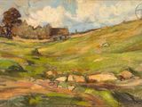 an image of a painting of sheep grazing in a field