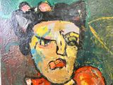 a painting of a woman with an apple in her hand