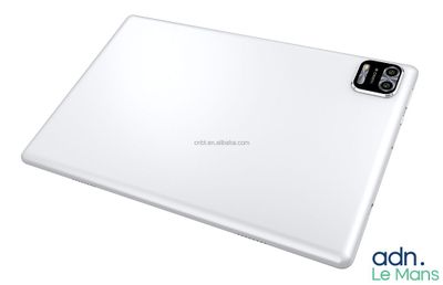the back view of a white laptop with a white background