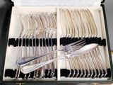 silverware in a case with black handles and silverware in it