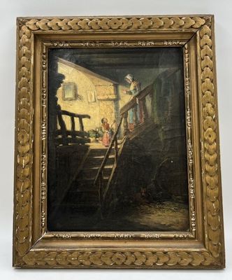 Ecole française du 19ème siècle Intérieur de ferme animé