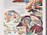 an open book with pictures of children in a kitchen