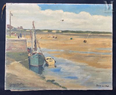 une peinture d'un bateau dans l'eau sur la plage