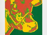 une image représentant une peinture d'une vache sur fond vert