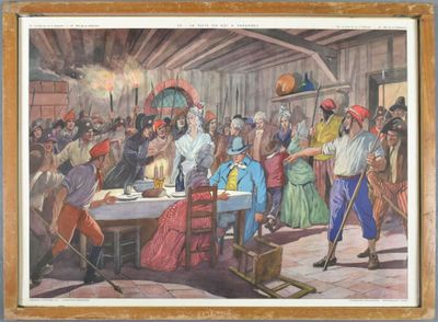 painting of a group of people sitting around a table in a room