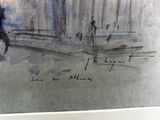 a picture of a painting of a man walking down the street