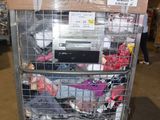 a cart full of electronic equipment in a warehouse