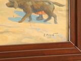 a picture of a painting of a dog on the beach