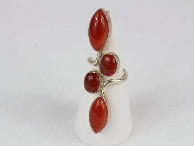 sterling silver ring with carneline and red coral