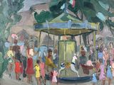 un tableau représentant un manège avec des personnes dessus