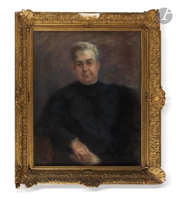 un tableau représentant un homme en chemise noire, dans un cadre doré