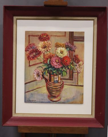 Lucien FERRAND (1914-2013) « Fleurs dans un pichet ». Huile sur i...