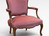 a pink chair with a wooden frame and a pink upholstered seat