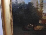 a picture of a painting of cows and sheep in a field