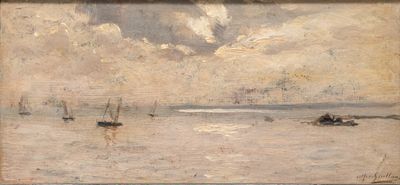 an image of a painting of boats in a body of water
