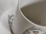 a cup and saucer sitting on a saucer