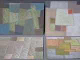 four pieces of art are displayed on a gray surface